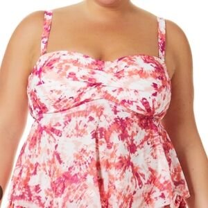 Plus Size Purple and Orange Tie-dye Tankini Top